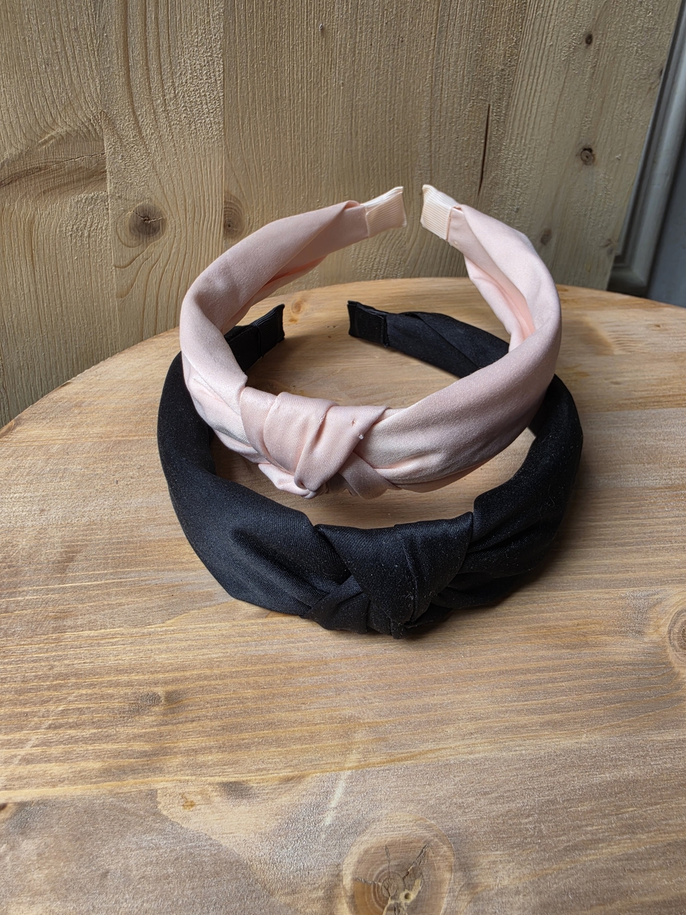 Pink and Black Knotted Satin Headbands - Women Accessories
